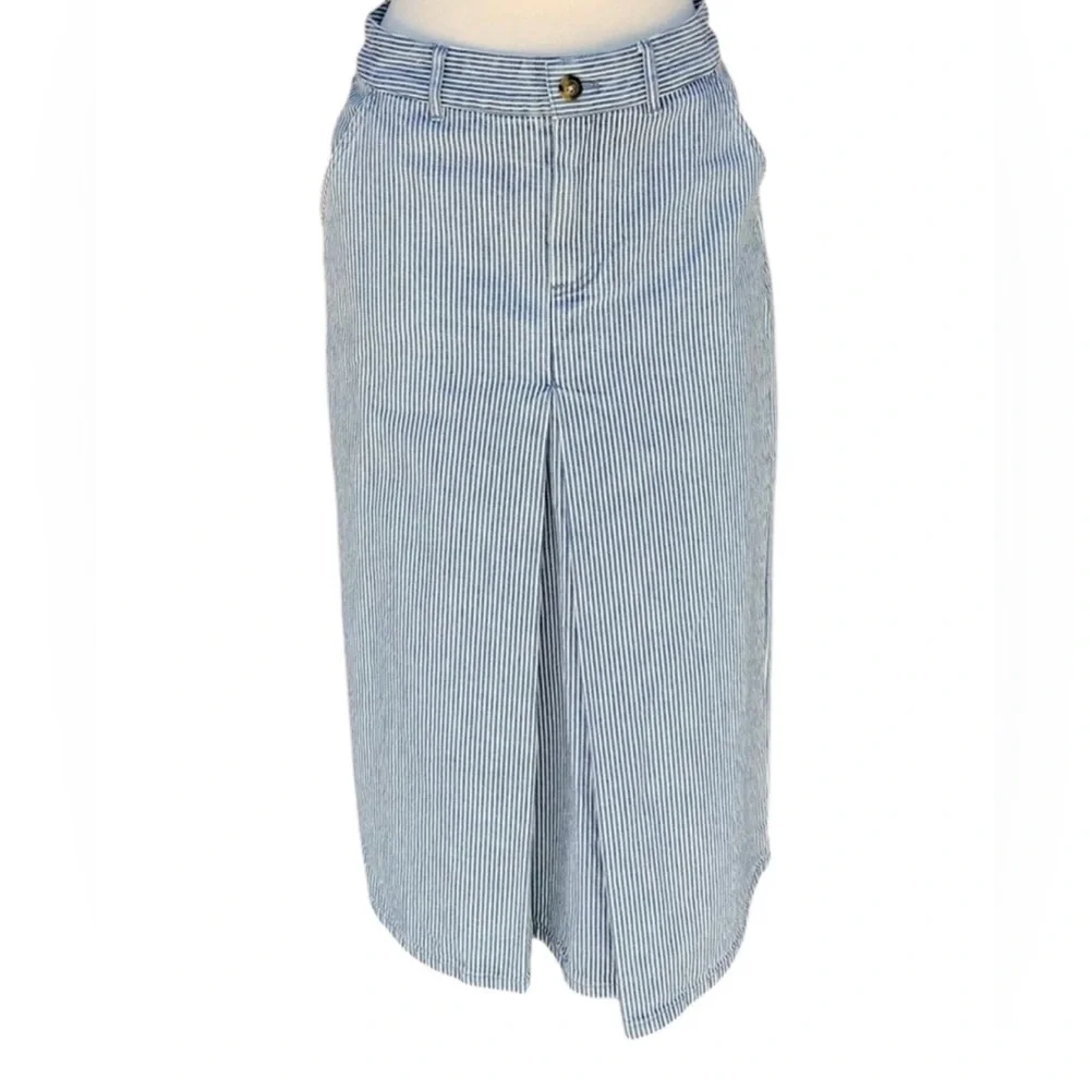 Anthropologie BODEN Mira Box Pleated Railroad Stripe Denim Skirt